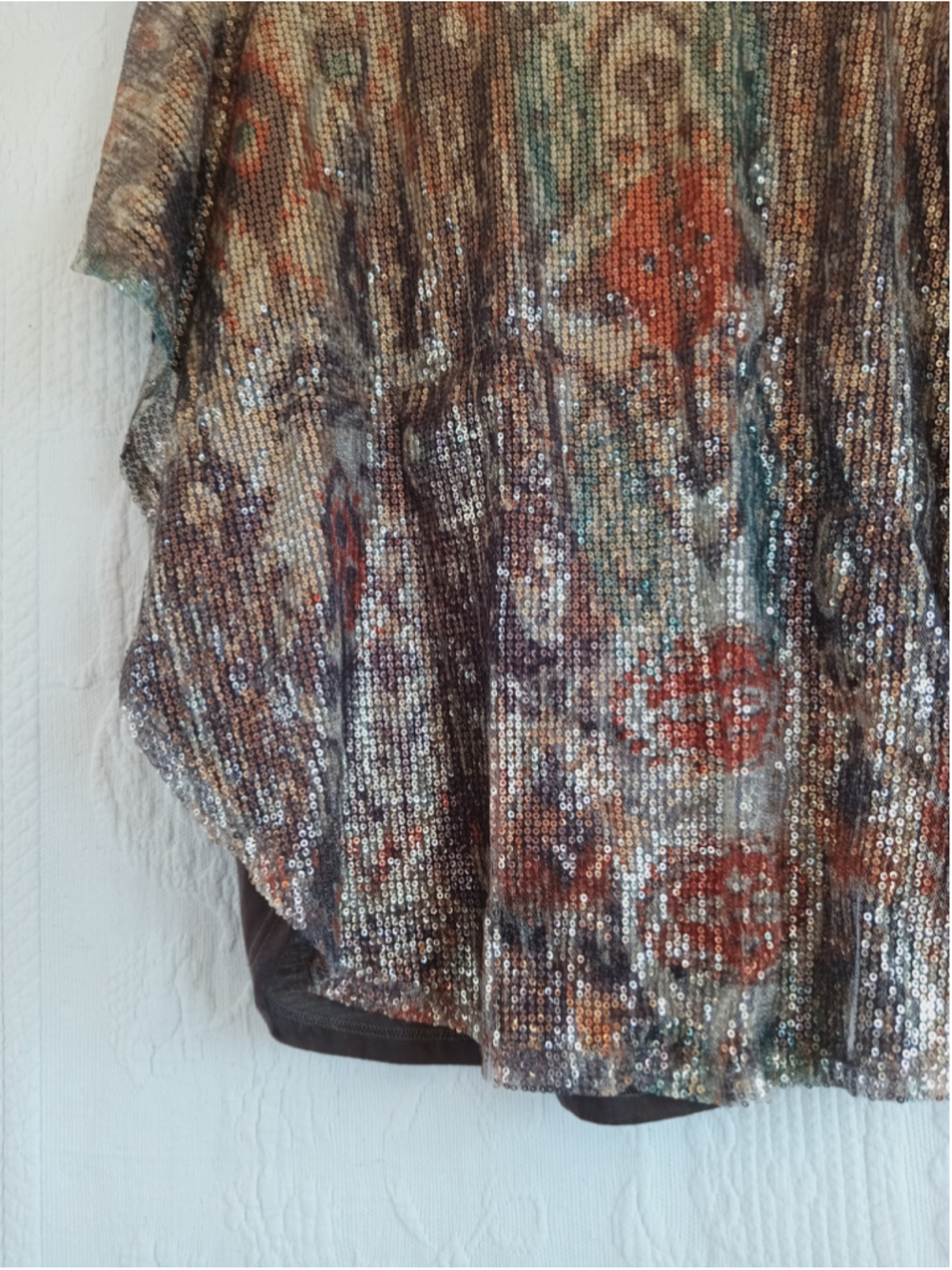 Bongo Sequin Dolman Blouse Brown Copper western tribal boho metallic sparkle LG - Picture 6 of 11